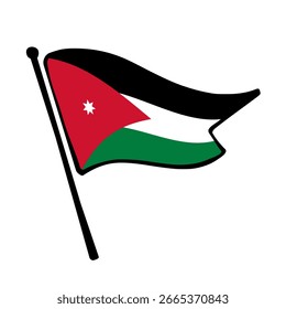 Flagge von Jordanien. Jordanien Flagge Vektorgrafik-Symbol-Design im handgezeichneten Stil. Flatternde Fahnenstange.