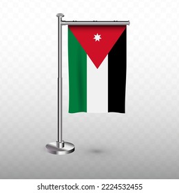 Flag of Jordan. Vector illustration of a vertical hanging flag with flagpole on a transparent background (PNG).