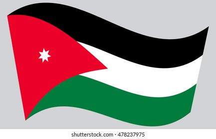 Flag of Jordan waving on gray background. Jordan national flag.