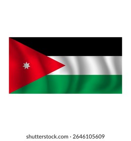 Bandeira da Jordânia ondulada flui ao vento, com dobras 3d