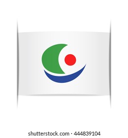 Flag of Kamijima (Ehime Prefecture, Japan). Vector illustration of a stylized flag. The slit in the paper with shadows. Element for infographics.