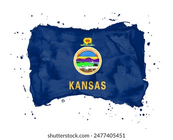 Flag of  Kansas, brush stroke background.  Flag State Kansas of United States on white background. Watercolor style for your design.  USA. EPS10.