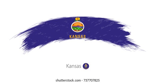 Flag of Kansas state in rounded grunge brush stroke. Vector illustration.