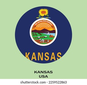 Flag of Kansas, Flag of USA state Kansas Vector Illustration, Kansas flag in a circle, USA.