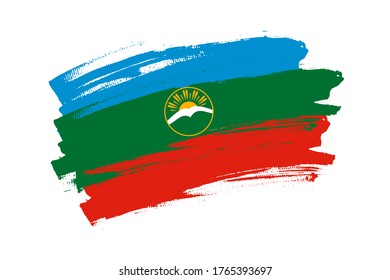 Flag of the  Karachay-Cherkess Republic.  Karachay-Cherkessia is part of the Russian Federation. Banner vector brash concept. Horizontal eps10 Illustration isolated on white background. 