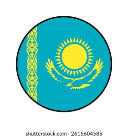 Flag of Kazakhstan. Black edge. Kazakhstan circle flag logo icon computer vector illustration design.