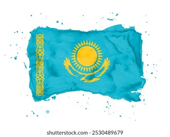 Flag of  Kazakhstan,  brush stroke background.  Flag Republic of Kazakhstan on white background. Watercolor style for your design, app, UI.  EPS10.