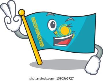 Flag kazakhstan Character cartoon style with two fingers