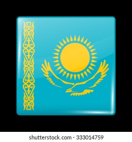Flag of Kazakhstan. Glassy Icon Square Shape. This is File from the Collection Flags of Asia