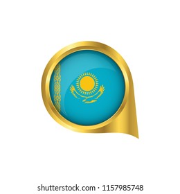 Flag of Kazakhstan, location map pin, pointer flag Kazakhstan, button gold, Icon country . Vector Illustration EPS10.