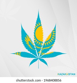 Flag of Kazakhstan in Marijuana leaf shape. The concept of legalization Cannabis in Kazakhstan. Medical cannabis illustration.