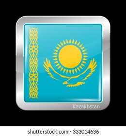 Flag of Kazakhstan. Metallic Icon Square Shape. This is File from the Collection Flags of Asia