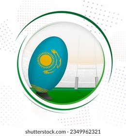 Flag of Kazakhstan on rugby ball. Round rugby icon with flag of Kazakhstan. Vector illustration.