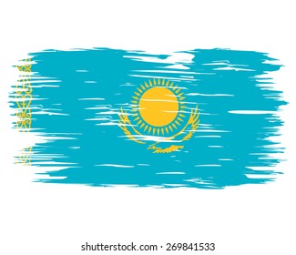 Flag of Kazakhstan. Painted brush colored inks. Symbol Independence Day National Patriotic Travel Country Background Grunge Paint Stock Vector Icon Logo Picture Image Illustration Political