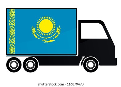 The flag of Kazakhstan painted on the side of the silhouette of a truck