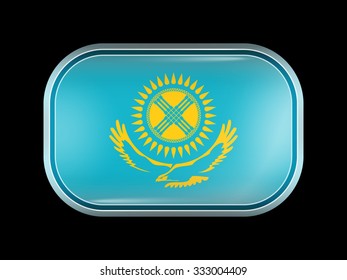 Flag of Kazakhstan. Rectangular Shape with Rounded Corners. This Flag is One of a Series of Glass Buttons