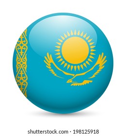 Flag of Kazakhstan as round glossy icon. Button with Kazakh flag