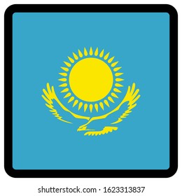 Flagge von Kasachstan in Form von Quadrat mit kontrastfarbenen Kontur, Social Media Kommunikation Zeichen, Patriotismus, ein Knopf zum Umschalten der Sprache auf der Website, ein Symbol.