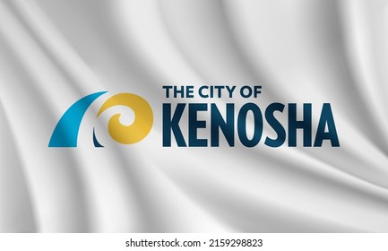 Flag of Kenosha, Wisconsin, USA. Realistic waving flag of Kenosha vector background.