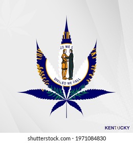 Flag of Kentucky in Marijuana leaf shape. The concept of legalization Cannabis in Kentucky. Medical cannabis illustration.