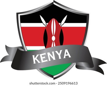 Flag of Kenya as around the metal silver shield with Kenya flag