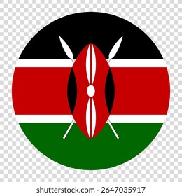 Flag of Kenya. Kenya circle flag logo icon computer vector illustration design. Transparent checkerboard background.