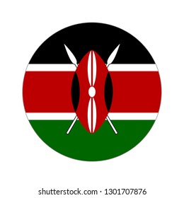 Flag of Kenya. Circular icon on white background, vector illustration.