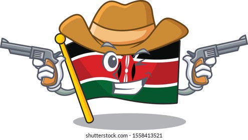 Flag kenya cowboy cartoon with character happy