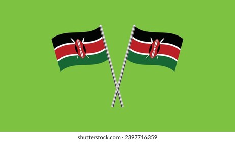 Flag of Kenya, Kenya cross flag design. Kenya cross flag isolated on green background. Vector Illustration of crossed Kenya flags.