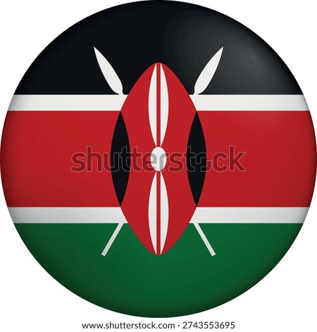 Flag of Kenya. Glossy circular flag. Button appearance. 3D Icon Design with depth. Professional, tactile look. Perfect for representing national identity in digital interfaces and perfect for websites.