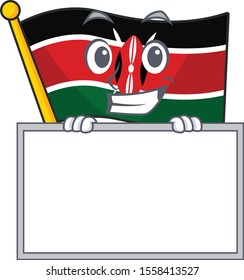 Flag kenya grinning with board cartoon with character happy