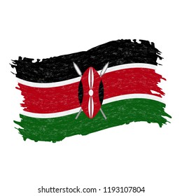 Flag of Kenya, Grunge Abstract Brush Stroke Isolated On A White Background. Vector Illustration. National Flag In Grungy Style. Use For Brochures, Printed Materials, Logos, Independence Day
