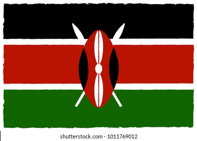 Flag of Kenya. Hand Painted with Brush. Vector Illustration.