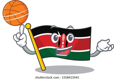 Flag kenya holding basketball cartoon with character happy
