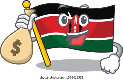 Flag kenya holding money bag cartoon with character happy