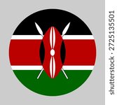 The flag of Kenya. Flag icon. Standard color. Round flag. Computer illustration. Digital illustration. Vector illustration