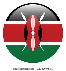 The flag of Kenya. Flag icon. Standard color. A round flag. 3d illustration. Computer illustration. Digital illustration. Vector illustration.