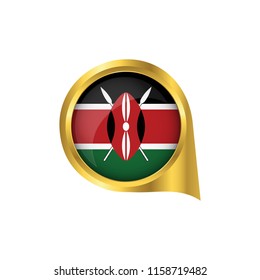 Flag of Kenya, location map pin, pointer flag Kenya, button gold, Icon country . Vector Illustration EPS10.