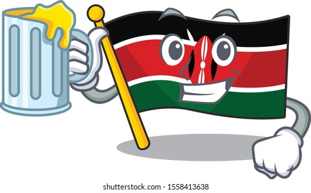 Flag kenya mascot in shape character holding juice