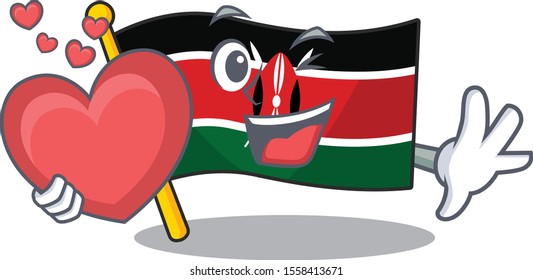 Flag kenya mascot in shape character holding heart