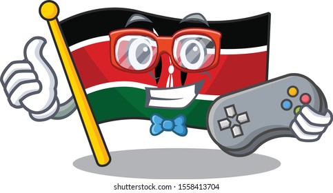 Flag kenya mascot in shape character holding gamer