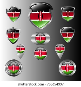 Flag Of Kenya In Metal Shield And Button Collection