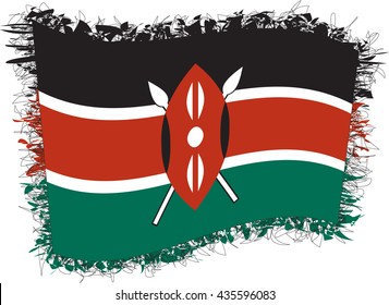 Flag of Kenya (officially the Republic of Kenya). Vector illustration of a stylized flag. Shaggy edge.