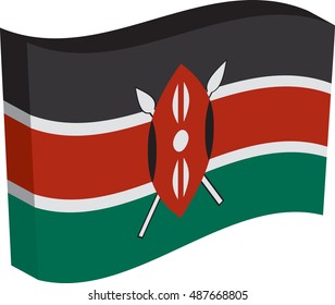 Flag of Kenya, officially the Republic of Kenya. Vector illustration of a stylized flag. Axonometry and volume. Element for infographics.