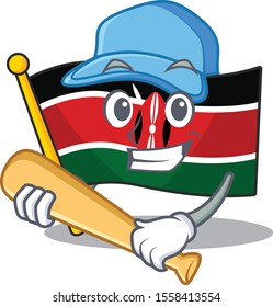 Flag kenya playing baseball cartoon with character happy