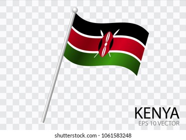 Flag of KENYA with flag pole waving in wind.Vector illustration