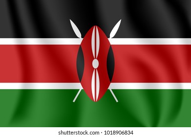Flag of Kenya. Realistic waving flag of Republic of Kenya. Fabric textured flowing flag of Kenya.