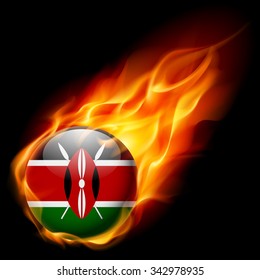 Flag of Kenya as round glossy icon burning in flame