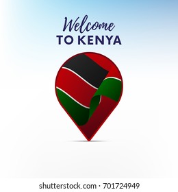 Flag of Kenya in shape of map pointer or marker. Welcome to Kenya. Vector illustration.