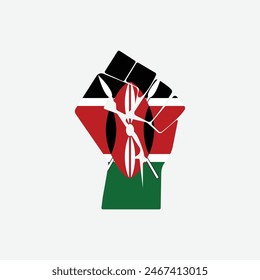 Flag of Kenya in the shape of raised hand sign isolated on background. Fist symbol modern, simple, vector, icon for website design, mobile app, ui. Vector Illustration